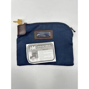 MMF vintage Seven Pin Tumbler Locking Bank Deposit Bag Blue Nylon 11”x8.5”